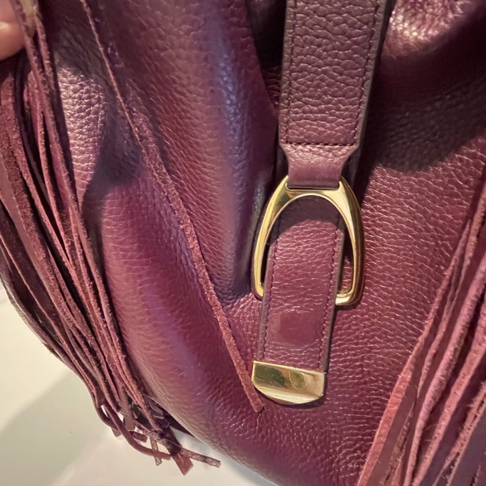 G.I.L.I. Burgundy Leather Hobo Handbag With Fringes - Picture 4 of 15